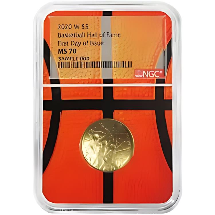 2020-W UNC $5 ゴールド バスケットボール殿堂 NGC MS70 FDI バスケットボール ラベル