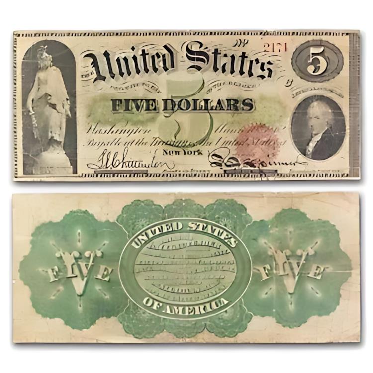 1862 年 $5.00 法定通貨 アレクサンダー ハミルトン 罰金 (Fr#63)