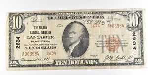 1929 年 $10 国民紙幣 ランカスター PA Ch#2634 *5599
