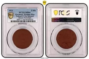 ドイツ ワイマール3 マーク マイセン 1921年 ノットゲルド磁器 PCGS MS66 ライオンタワー